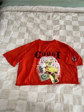 vintage Coogi "Stamp" Graphic T-Shirt in red/orange‎ cropped XXL